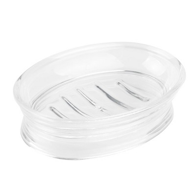 iDesign Soap Dish for Bathroom Sink - Elevated Oval Stand for Countertop - Clear