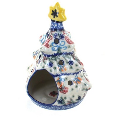 Blue Rose Polish Pottery Christmas Bounty Christmas Tree Luminary