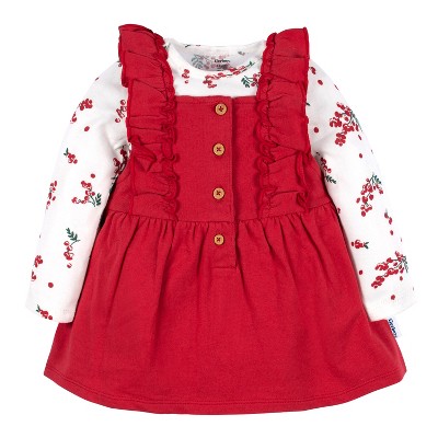Image of Gerber Baby Girls' Jumper & Top Set - Red Holly Berries - 3-6 Months - 2-Piece