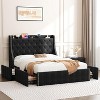 Bed Frame with 4 Storage Drawers, Wingback Headboard, Charging Station, Diamond Design, No Box Spring Needed - 2 of 4