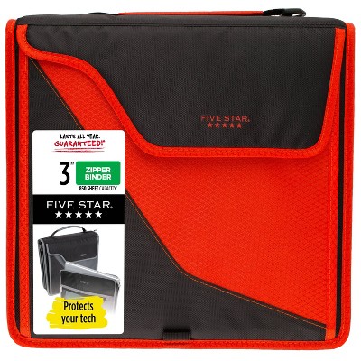 Five Star 3 Sewn Zipper Binder Black/fire Red : Target