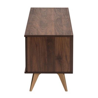 Graceland Walnut Brown Wood TV Stand with Gold Accents