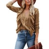 Womens V Neck Button Down Sweaters Tops Casual Long Sleeve Ruffle Knit Cardigan - 4 of 4