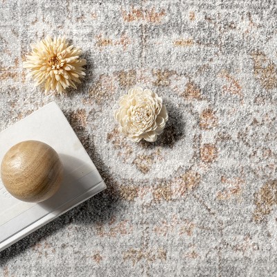 Elegant Gray Floral 62''x26'' Synthetic Easy-Care Area Rug