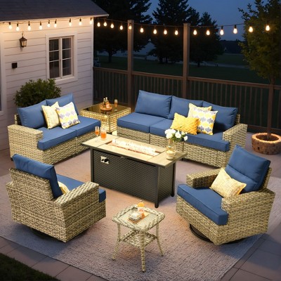 XIZZI Versatile Outdoor Rattan Sectional Sofa Set Collection, 8/9/10-Piece Set w/ Comfy Swivel Chairs, Perfect for Patio Relaxation and Entertaining