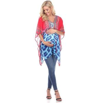 Maternity Animal Print Caftan with Tie-up Neckline - One Size Fits Most - White Mark