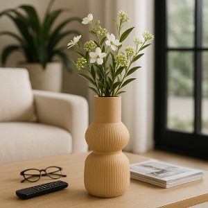 Sculptural Textured Ribbed Table Vase for Home Decor - Modern Tall Flower Vase Perfect for Console Table, Entryway, or Living Room Decor - 1 of 4