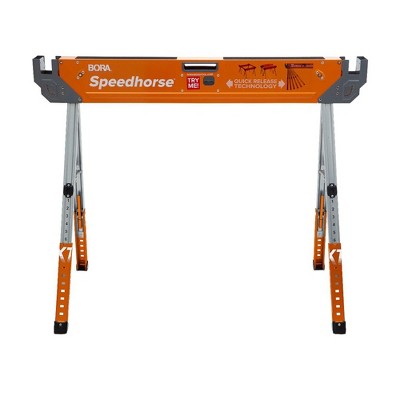 Bora Tool PM-4550 Speedhorse XT Portable Heavy Duty Metal Sawhorse with Independently Adjustable Legs, Pre Drilled Top, and End Slots, Orange