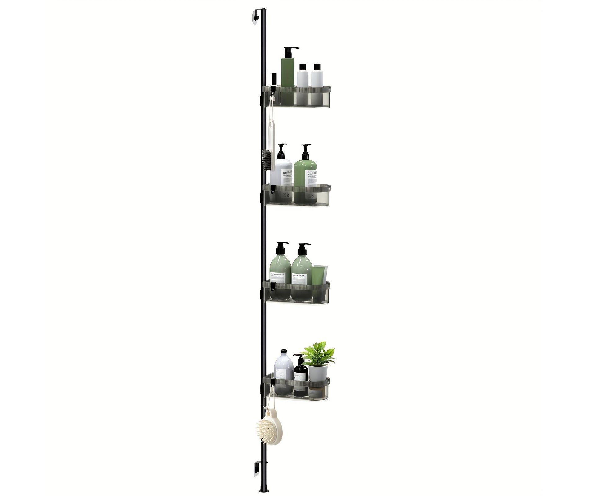 4-Tier Black Wall-Mounted Bathroom Organizer, Multi-Purpose Storage Rack