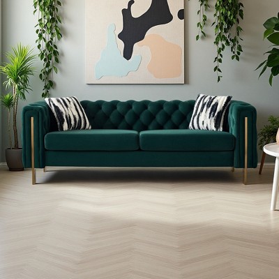 84" Chesterfield Velvet Sofa with Gold Metal Arms