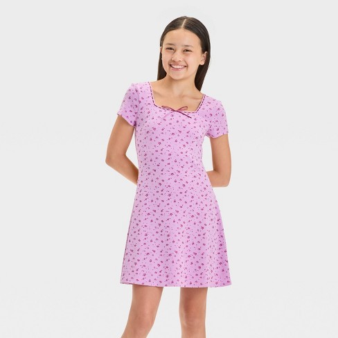 Girls' Short Sleeve Square Neck Ribbed Dress - art class™ - image 1 of 3