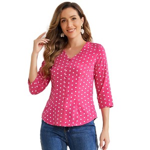 INSPIRE CHIC Women's Polka Dots 3/4 Sleeve Casual Button Front Shirt - 1 of 4