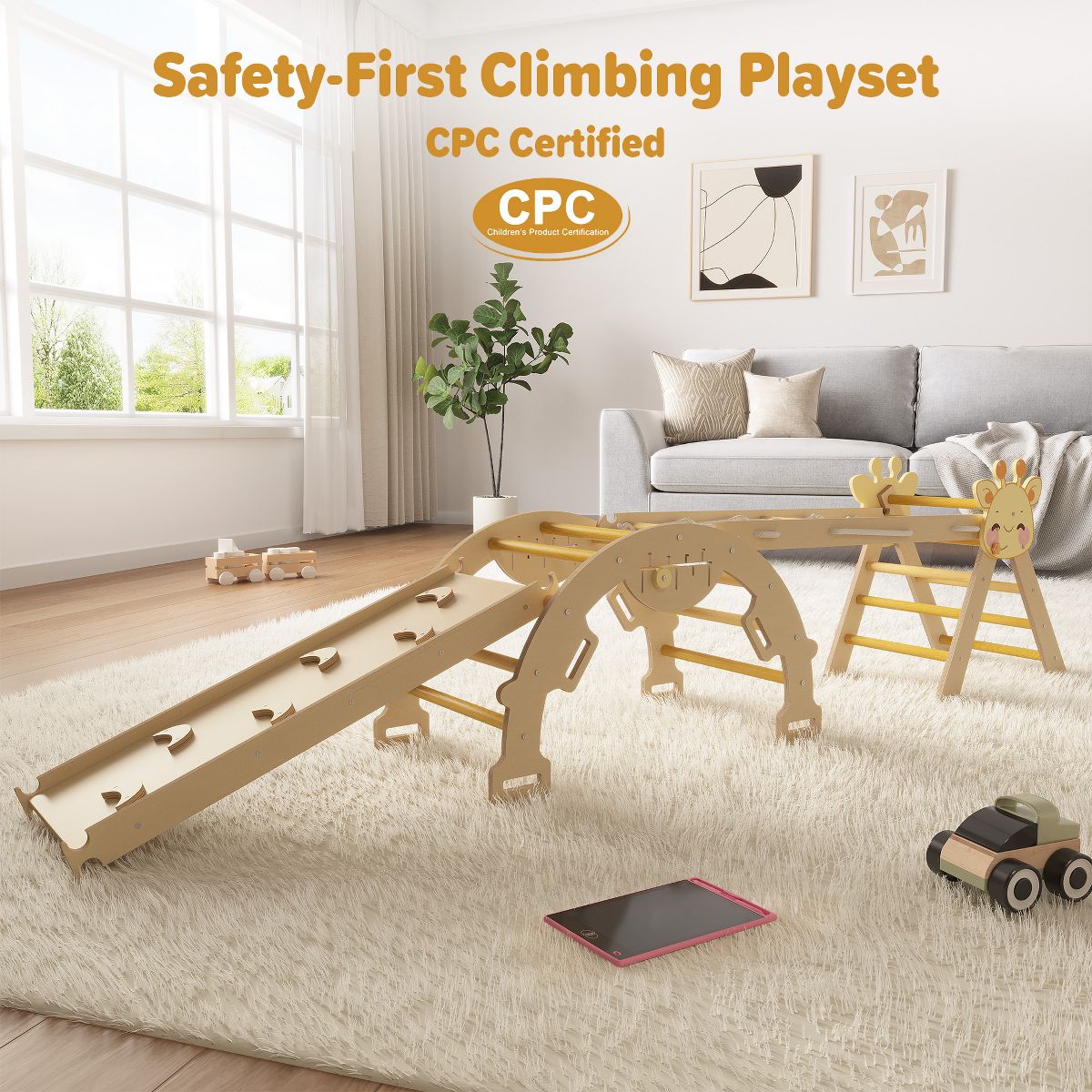 Pikler Triangle Set,7 in 1 Toddler Climbing Triangle Indoor,Foldable Toddler Climbing Toys Indoor 1-3,Pikler Triangle Climbing Toys for 1 Year Old - thumbnail 4