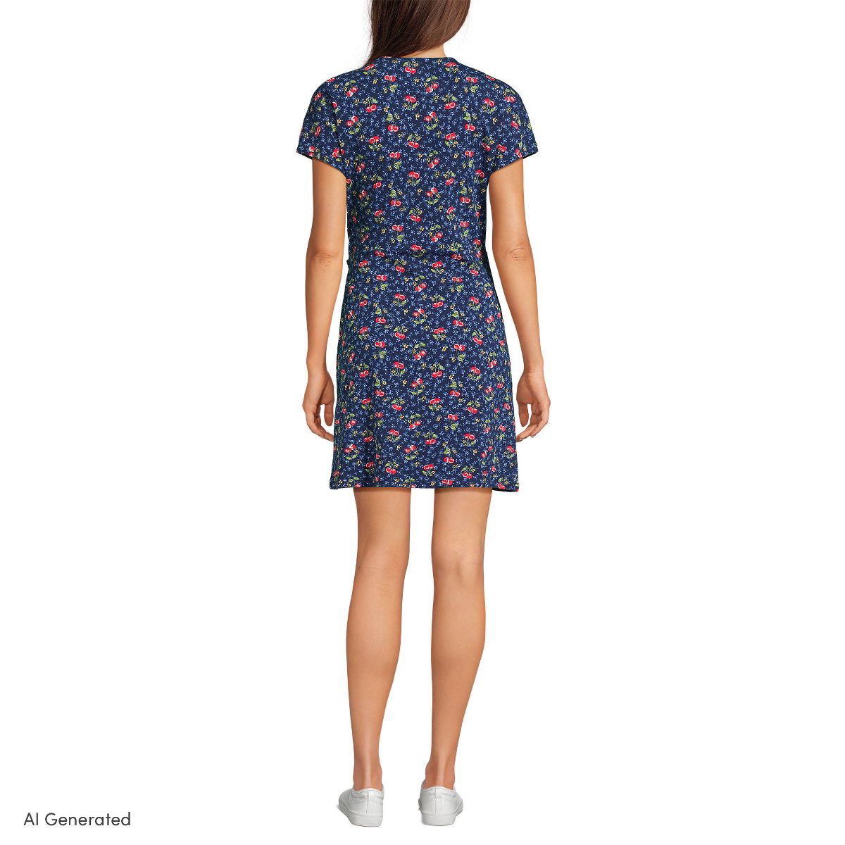 Lands' End Women's Cotton Modal V Neck Mini Wrap Dess - thumbnail 2