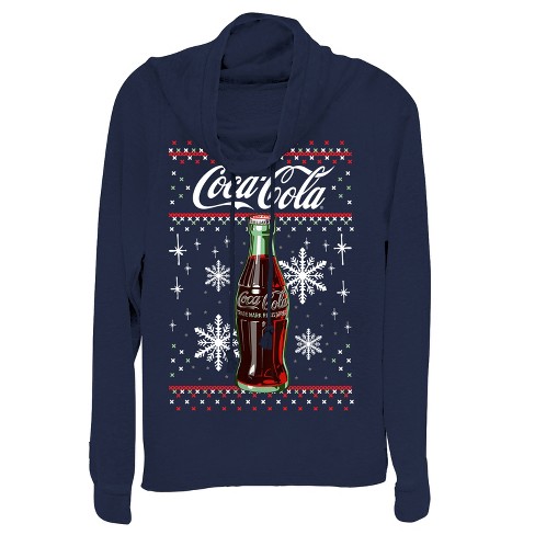 Juniors Womens Coca Cola Christmas Bottle Snowflake Cowl Neck