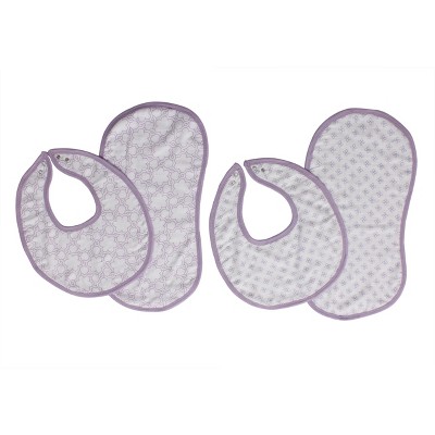 Bacati - Petals/Floral Muslin 4 pc set of Bibs & Burp Cloths Set Lilac
