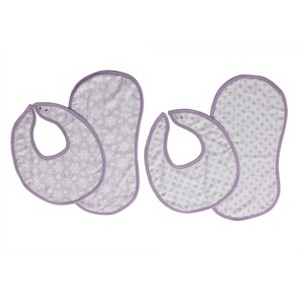 Bacati - Petals/Floral Muslin 4 pc set of Bibs & Burp Cloths Set Lilac - 1 of 4