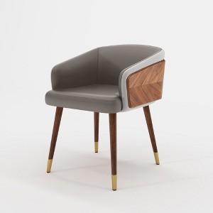 ARTPLAN Mid Century Modern Dining Chair, Faux Leather with Walnut,Uphoolsted Accent Arm Chair,Sitting Chair with Wooden Gold Metal feet - 1 of 4