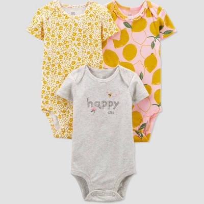 Baby Girls' 3pk Lemon Bodysuit - Just One You® made by carter's Yellow/Gray Newborn