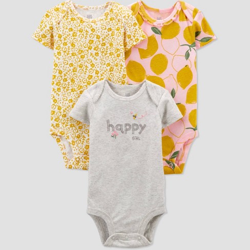 Baby Girls' 3pk Lemon Bodysuit - Just One You® made by carter's Yellow/Gray - image 1 of 4