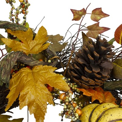 24" Autumn Harvest Wreath with Sunflowers, Pumpkins, and Pine Cones