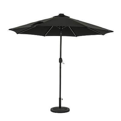 Mirage II Fiesta Black Aluminum Market Patio Umbrella with Solar LED Lights