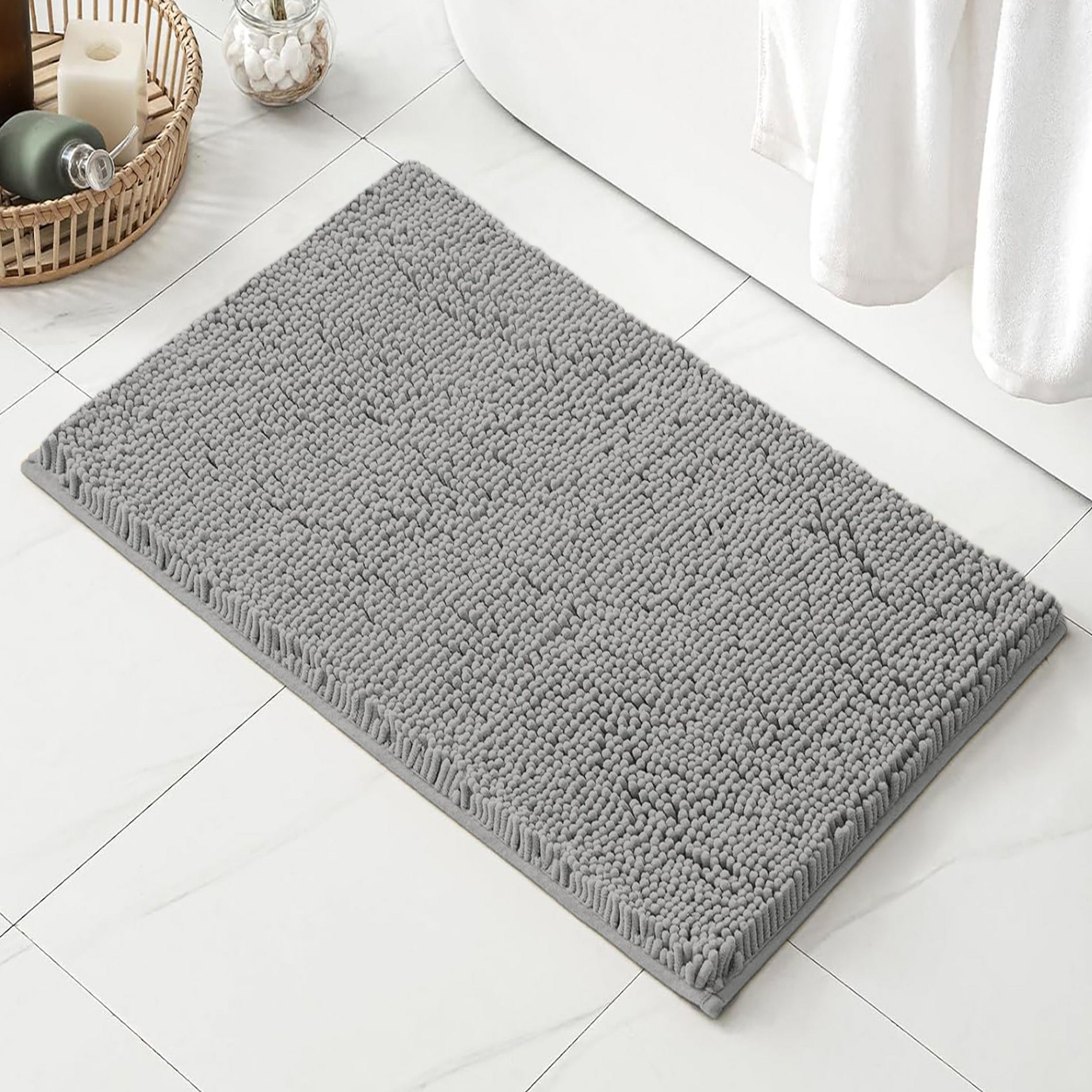Home Mart Goods Light Grey Soft Cozy Plush Chenille Bath Mat Bathroom Rug - 23"x15"