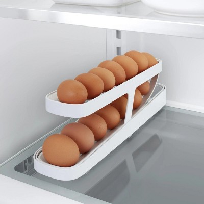 LunaLulinlk Egg Dispenser, Space-Saving Rolling Organizer for Fridge, Refrigerator Bin, White