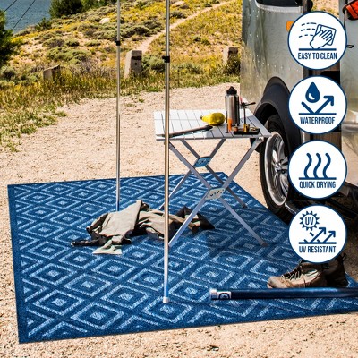 Navy Geometric Synthetic Indoor Outdoor Area Rug, 3 x 5