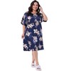 Women's Plus Size Satin Floral Print Short Sleeve Round Neck Midi Nightgown - Agnes Orinda - 3 of 4