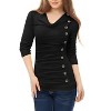 Allegra K Women's Cowl Neck Long Sleeves Buttons Decor Solid Ruched Top - 2 of 4