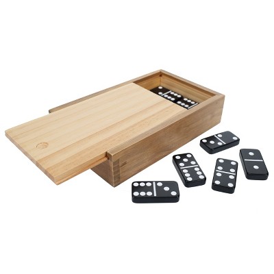 WE Games Double 6 Black Dominoes Game Set in Wooden Case
