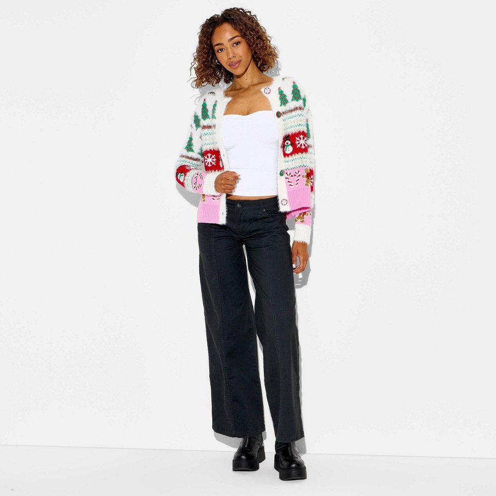 Women's Holiday Icons Festive Graphic Cardigan - Cream XS