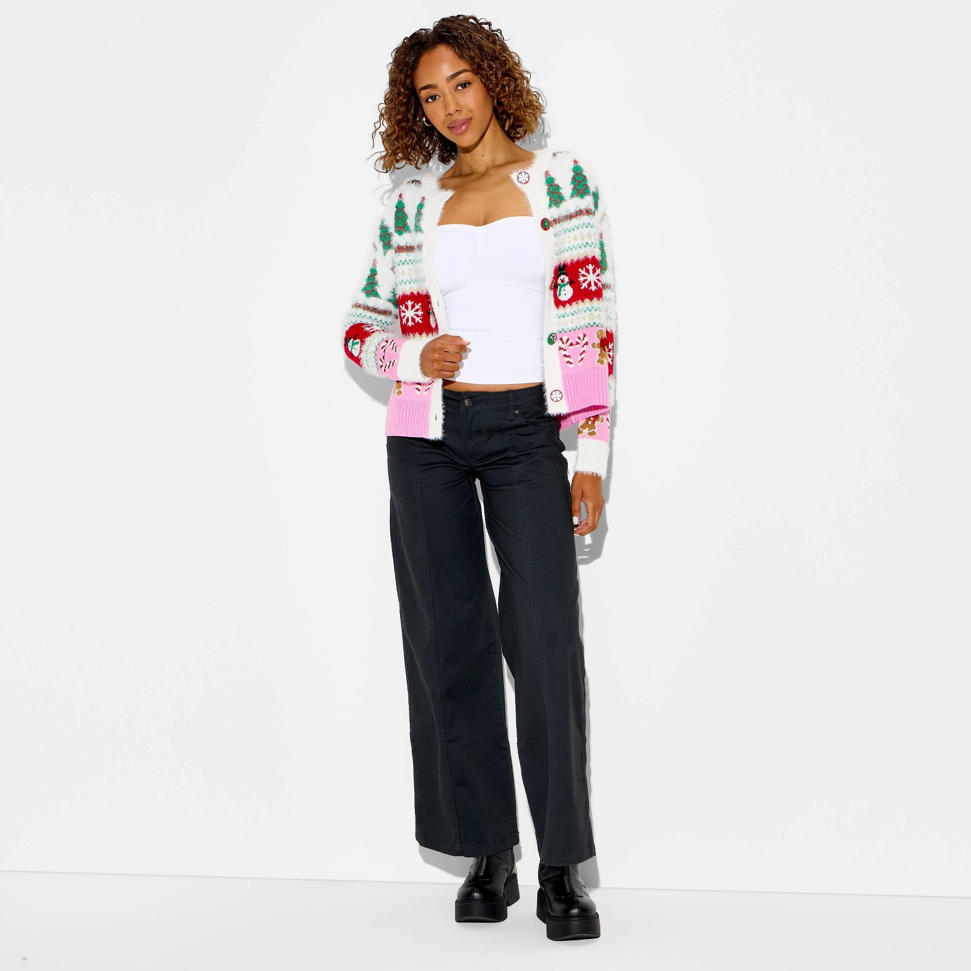 Women's Holiday Icons Festive Graphic Cardigan - Cream