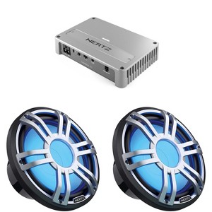 Hertz Venezia V1 Monoblock Subwoofer Marine Amplifier with 2 HMS 12 S4-LD-G - 12" 4-Ohm Marine Subwoofer with RGB LEDs, Gray Sport Grille - 1 of 4