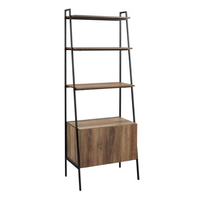 72" Open Shelf and Closed Storage Cabinet Ladder Bookcase - Saracina Home