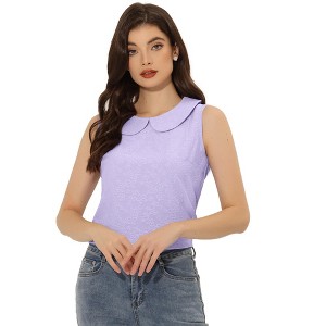 INSPIRE CHIC Women's Casual Peter Pan Collar Sleeveless Jacquard Floral Tank Top - 1 of 4