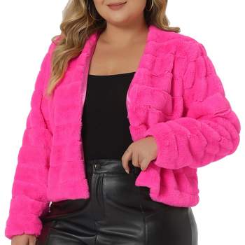 Agnes Orinda Women's Plus Size Fluffy Jacket Open Front Cropped Faux Fur Winter Jackets