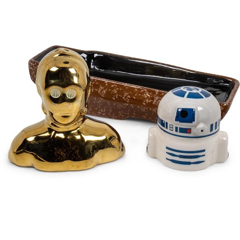 Seven20 Star Wars C-3PO and R2-D2 Ceramic Shaker Set with Sandcrawler  Display Tray