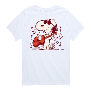 Boys' - Peanuts - Snoopy Joe Cool Playing Music On Guitar Short Sleeve Graphic T-Shirt - 1 of 4