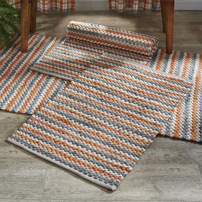 Gray and Orange Handmade Reversible Chindi Rug Runner 2' x 6'