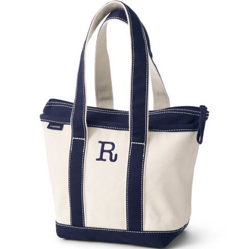 Lands' End Small Natural Zip Top Canvas Tote Bag - - Natural/Beacon Blue