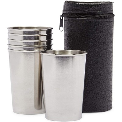 Okuna Outpost 6 Pack Stainless Steel Shot Glasses Cup Drinking Tumbler with Leather Case (150ml, 5 oz)