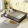 Queen Size Floor Bed for Kids, Safe Montessori Bed with Fence and Door, Low Profile Platform Bed with Guardrails, Wood Frame Bed-Baofuwish - 3 of 4