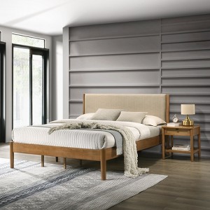 Roundhill Furniture Vichy 2-Piece Rubberwood Bedroom Set, Platform Bed with Nightstand - 1 of 4