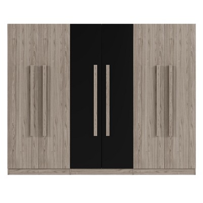 TIRAMISUBEST 6-Door Wooden Wardrobe - Mobile Storage Cabinet with Locking Wheels & Adjustable Shelves | Spacious Bedroom Closet Organizer