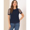 INSPIRE CHIC Women's Vintage Peter Pan Collar Puff Polka Dots Mesh Short Sleeve Blouse - 2 of 4