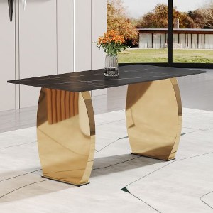 CENGHU Modern Rectangular Dining Table with 0.4" Patterned Tabletop and Gold Legs,  63" *31.4" *30" Kitchen Table for Kitchen, Dining Room - 1 of 4