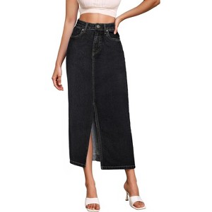 Women's Stretch Denim Maxi Skirt - Long for Office & Casual Wear Black - 1 of 4