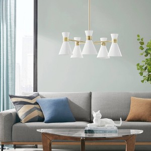Ink+Ivy Ezra 5-Light Adjustable Chandelier Antique Brass/White: Mid-Century Dining Room Lighting - 1 of 4